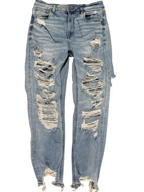 American Eagle Stretch Mom Jeans 10 Regular Destroyed Medium Wash